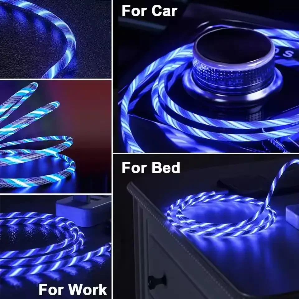 كابل شاحن LED متوهج معدني، شحن سريع، ضوء متدفق لهاتف iPhone Huawei Xiaomi Samsung Type-C، مزامنة البيانات #2