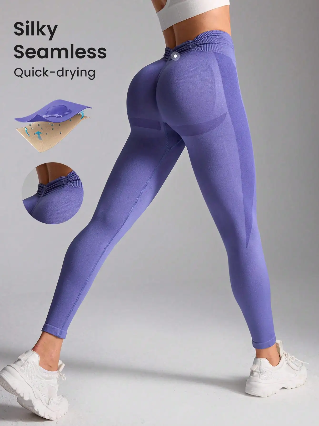 Women Seamless Yoga Leggings V Waist Scrunch Butt High Waist Tummy Control Gym Workout Running Fitness Pants