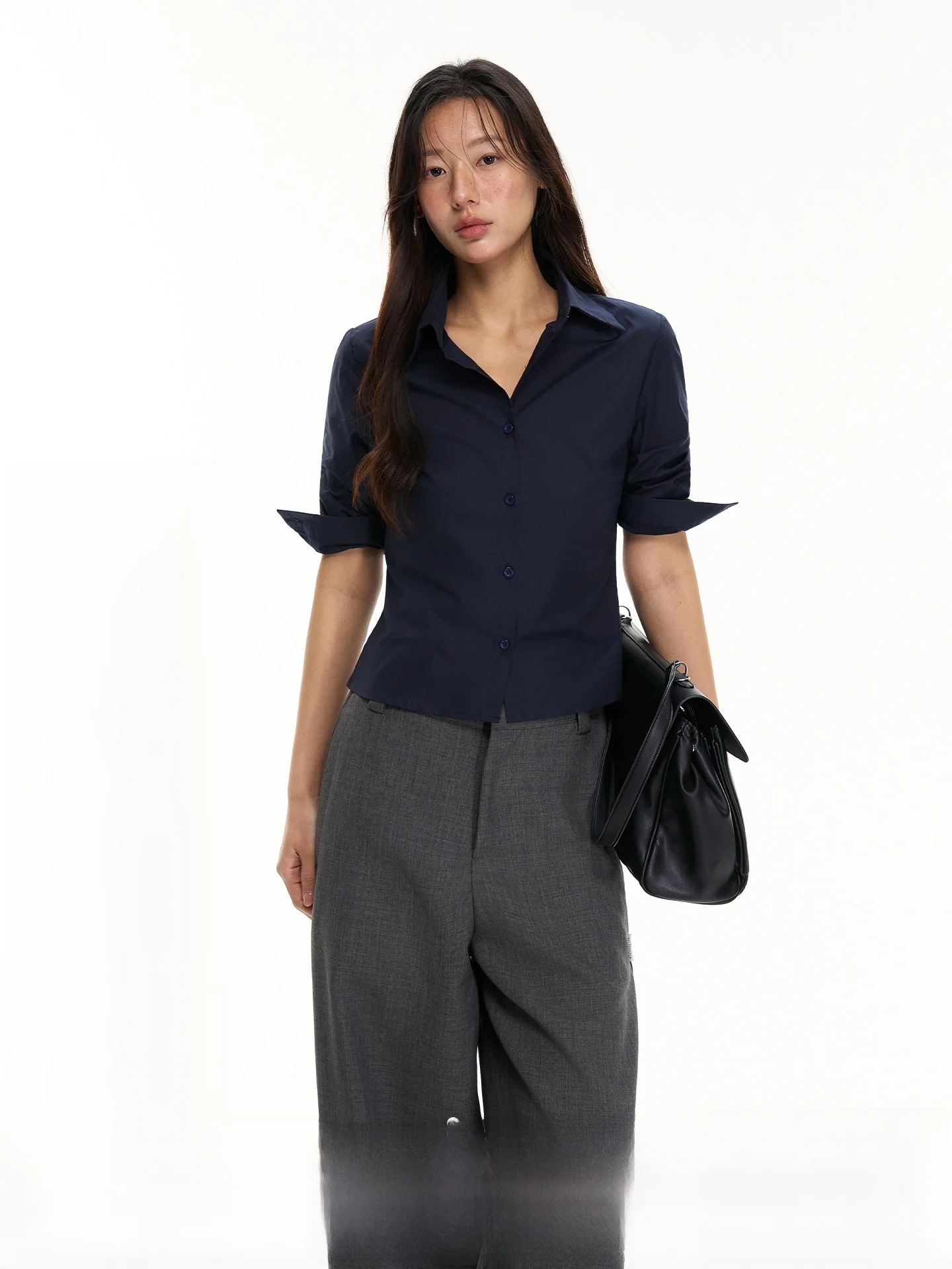 Heyabc Sea Workwear Slim Fit Shirt Adjustable Waist Five Sleeve Commute Top High Intelligence Sensation Fashionable Co...