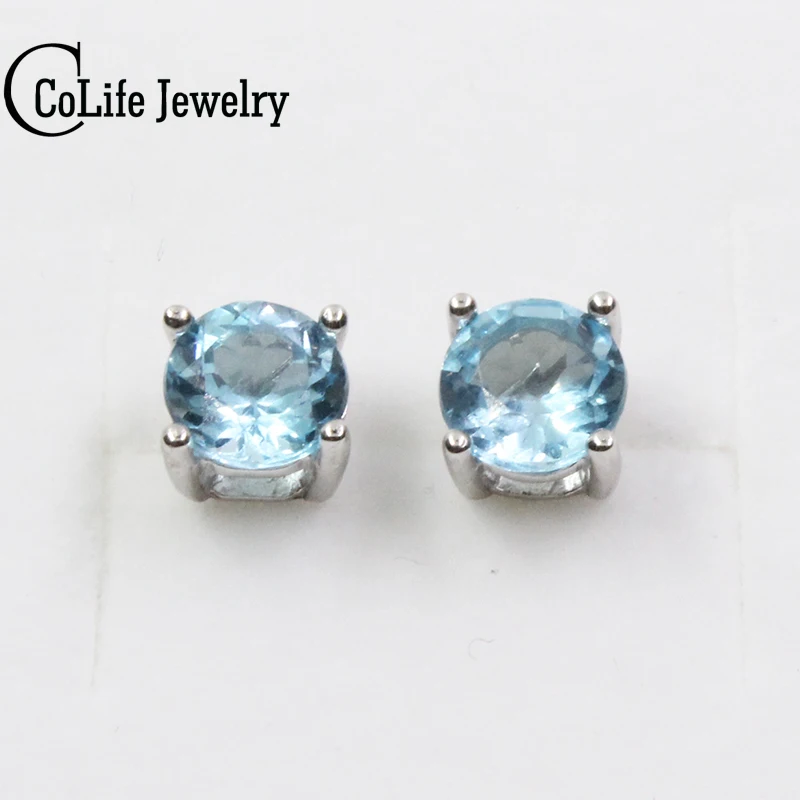 4mm VVS Grade Natural Topaz Stud Earrings Simple Prevent Allergy 925 Silver Topaz Earrings for Daily Wear