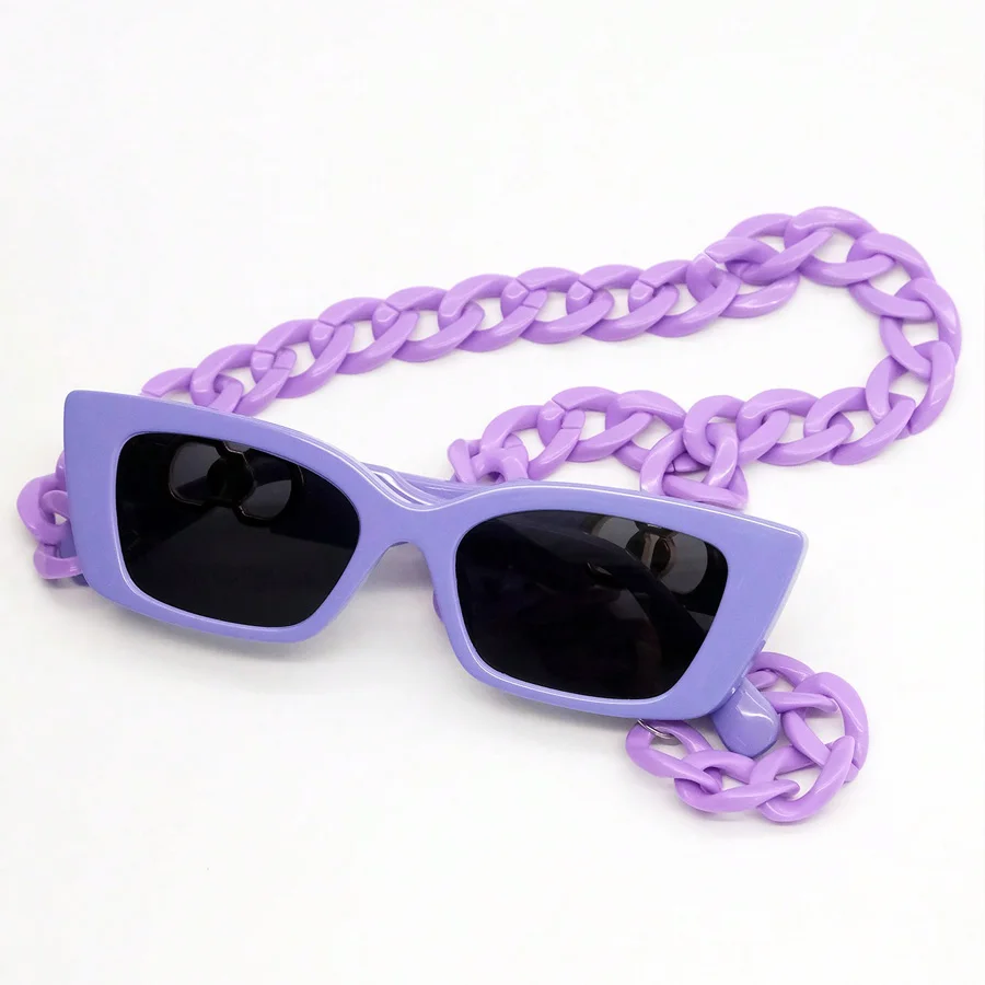 Modische Cat Eye Lila Kette Trendige Y2k-Stil Damen-Sonnenbrille, geeignet für Party Street Wear