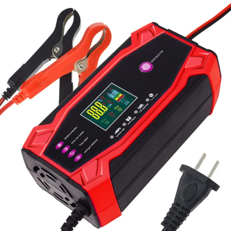 12V 12a 10a Auto Batterij Lader 160W Volautomatische Auto Accu 'S 7-Traps Opladen Puls Reparatie Voor Agm Gel Nat Lood Zuur