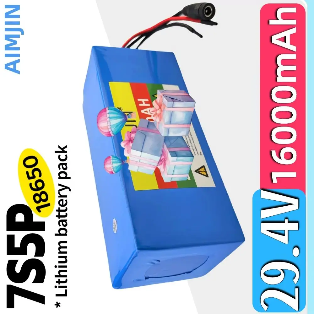 

16000mAh 18650 Lithium Ion Battery Pack 7S5P 29.4V High Capacity with Built-in BMS for Electric Bike Scooter Kids Car