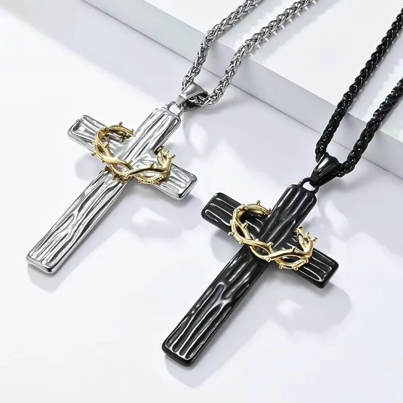 

Original design niche thorn cross sweater chain, black golden high-end sense neutral style hip-hop personality necklace female
