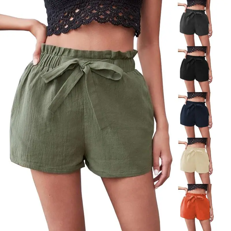 Shorts for Women Summer New Fashion Casual Shorts Bow Loose Elastic Mid-waist Straight Pants