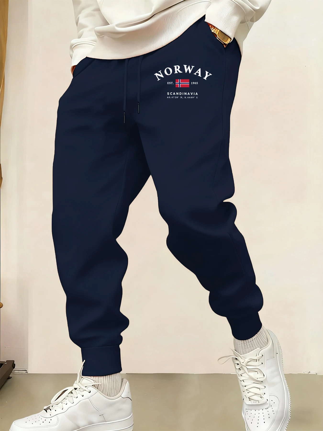

Norway Sandinavia Letter And Flag Printing Mens Loose Jogging Sweatpants Casual Pocket Trousers Trendy Street Sportpant Unisex