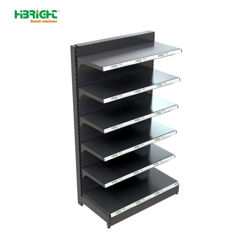 custom.Custom Double-Sided Steel Light Duty 5-Shelf Supermarket Grocery Display Rack With Red Price Holder