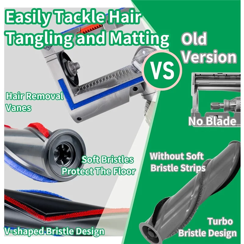 KEOL-LED 녹색 조명이 있는 교체용 진공 청소 헤드, 다이슨 V8 V10 V11 V15 무선용 조절 가능한 흡입 슬라이더