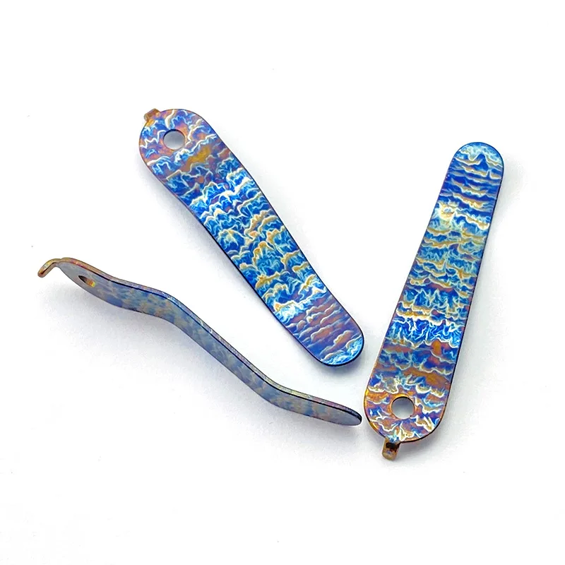 1pc Blue Colorful Craquelure Texture Knife Titanium  Pocket Clip For Strider SMF SNG Knives Back Clamp DIY Make Accessories Part