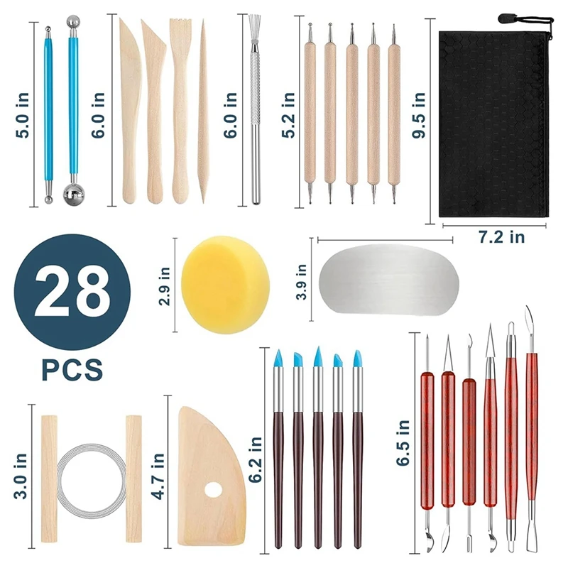 子供と大人のための粘土ツールキット、陶器ツール、ポリマー粘土ツールセット、空気乾燥、クラフト描画、28個