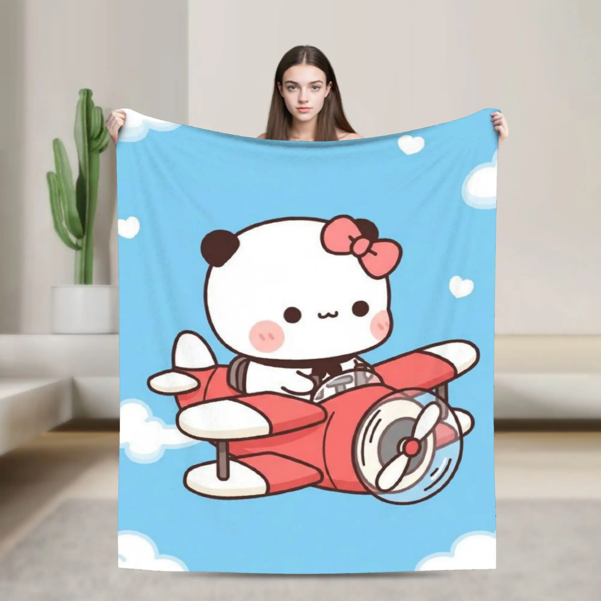 Cartoon Panda Bubu Dudu Knitted Blankets  Fuzzy Throw Blanket Bed Sofa Portable Ultra-Soft Warm Bedspread