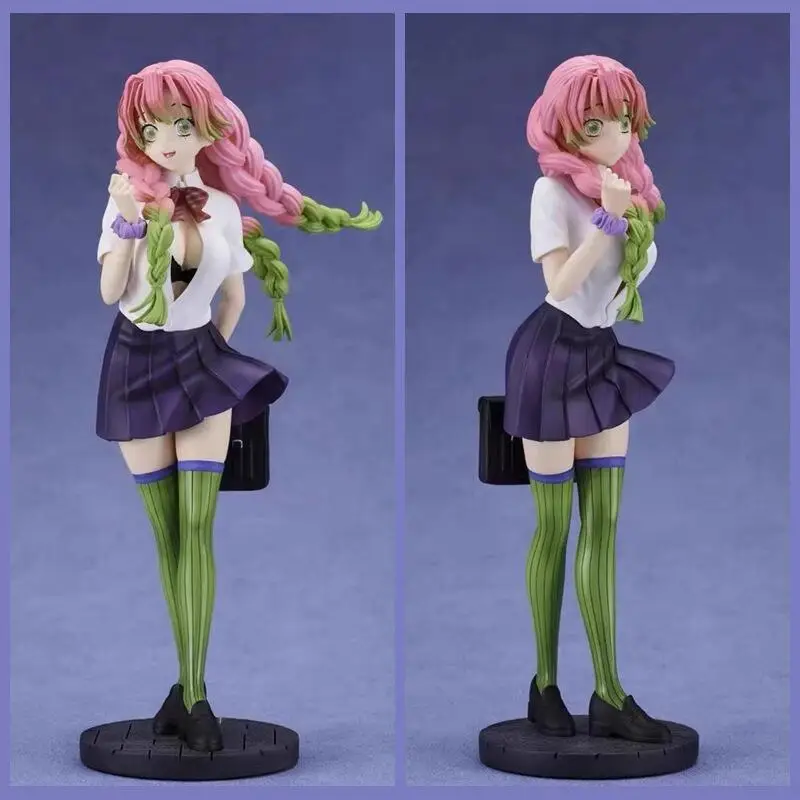 Demon Slayer Corps Love Hashira Mitsuri Kanroji Student Uniform Replaceable Face Boxed Anime Figure Decor Collection Gift