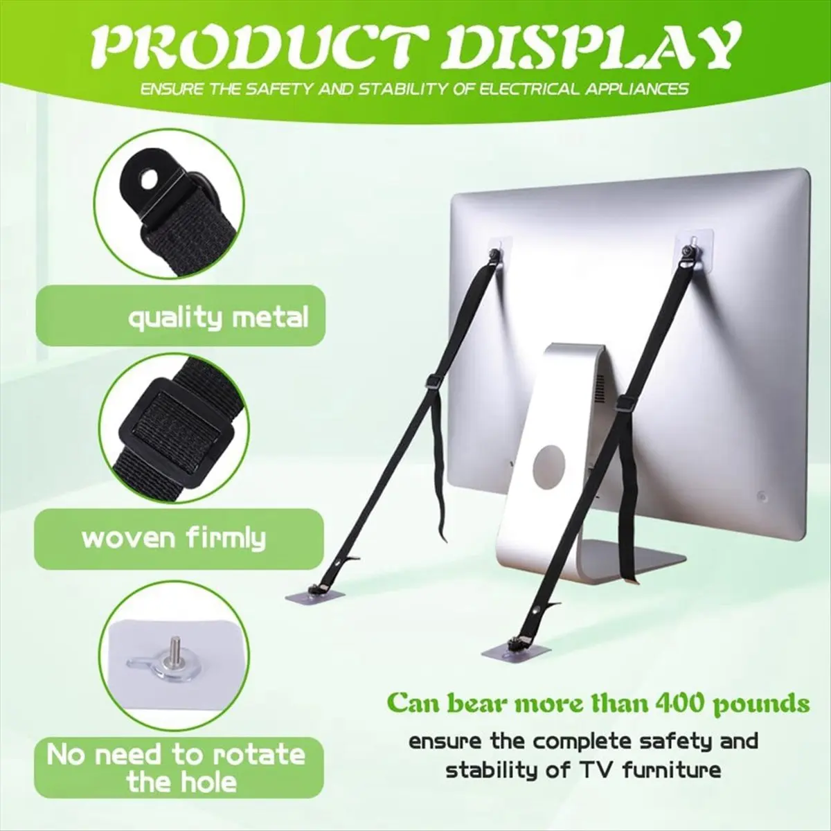 KSOL 2 Pack Adjustable TV Safety Straps, No-Drill Adhesive TV Anchors for Baby Proofing, Premium TV Furniture Anti Tip Straps