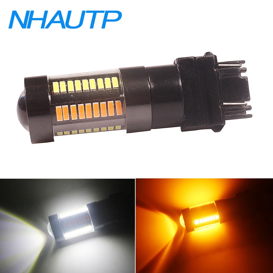 NHAUTP-bombilla LED de doble Color para coche, luz de señal de Color blanco a ámbar, T25, 3157 P21/7W, 4014, 66-SMD, 12-24V, 1 piezas