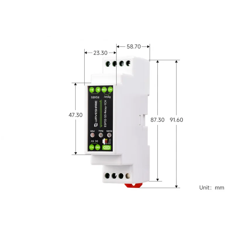SKU-32152 Waveshare Industrial 1-Channel ESP32-S3 WiFi Relay Module, Supports WiFi / Bluetooth / RS485 Control, With Multiple Is