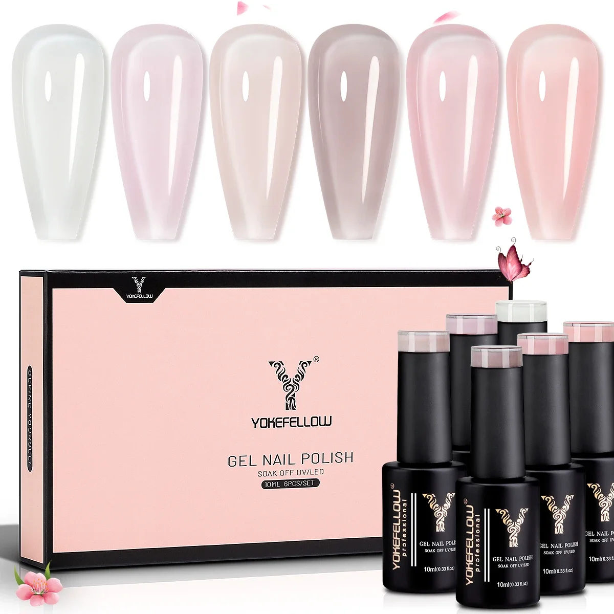 YOKEFELLOW Jelly Gel Nail Polish Sheer Pink Gel Nail Polish Crystal Transparent Milky Gel Polish Kit Nail Art Varnish Gift Set