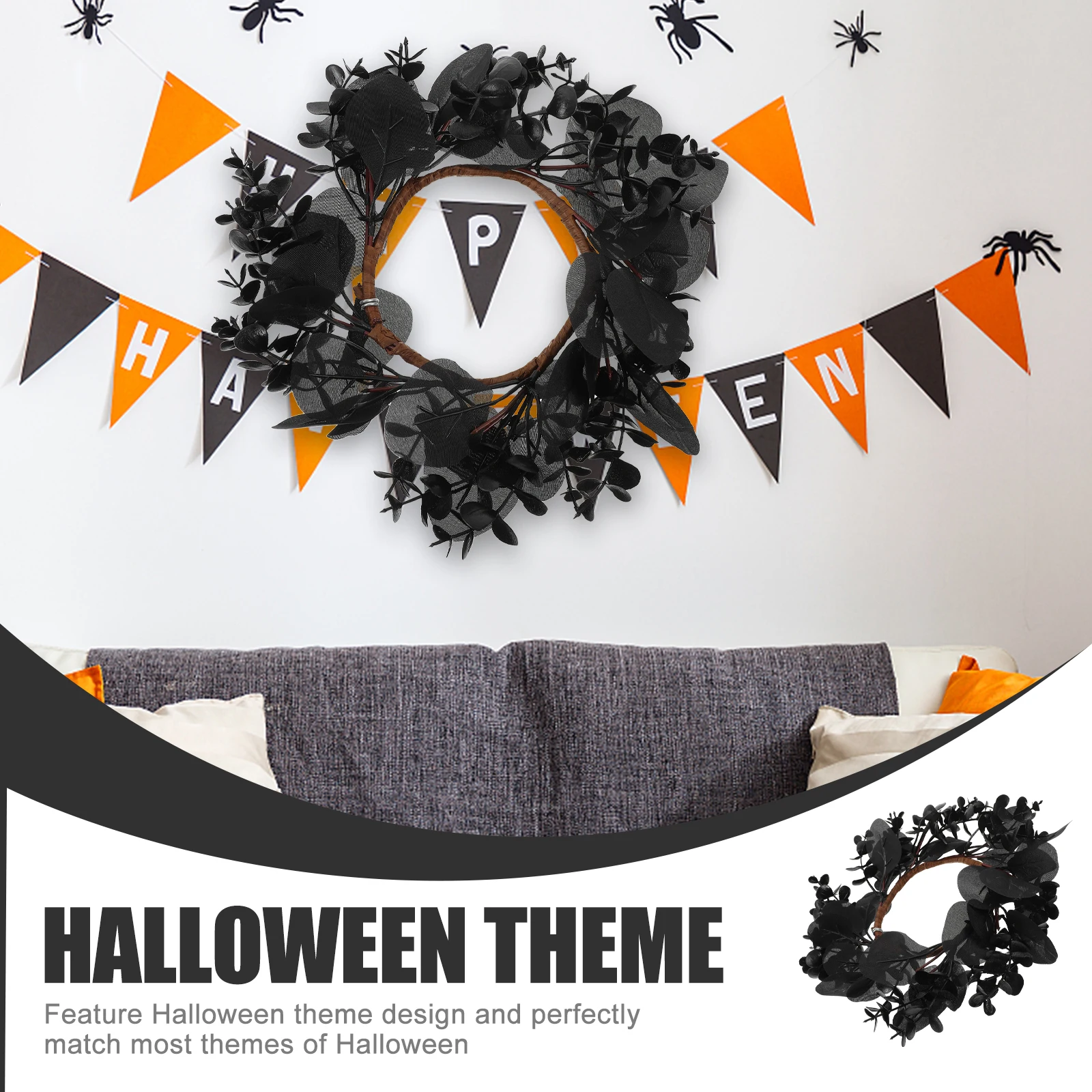 

Wreaths for Front Door Black Halloween Decor High Quality Spooky Party Decoration
