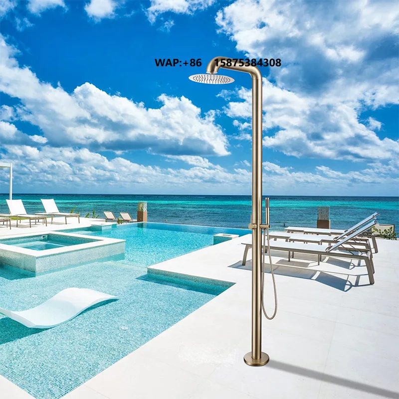 Single Handle Chrome Stainless Steel Outdoor Shower System Freestanding Shower Set with Jet Spray for Poolside Beach Backyard