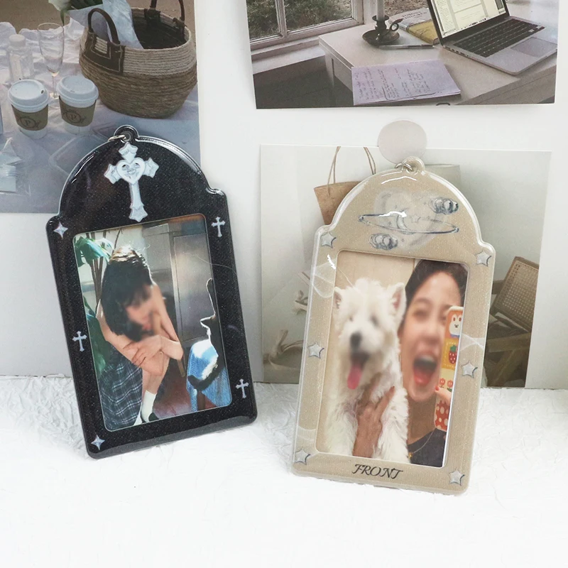 Korean Style Cross Stars Love Heart Photocard Holder Card Sleeve With Keychain INS Idol Card Holder Pictures Storage Book Pocket