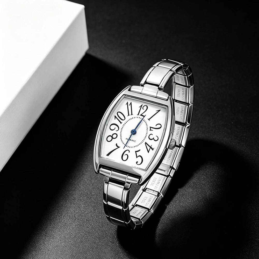 Italian Charm Watch Stainless Steel Elastic Bracelet Large Arabic Numerals Dial Watch Bracelet For Friend Wife Birthday Gifts