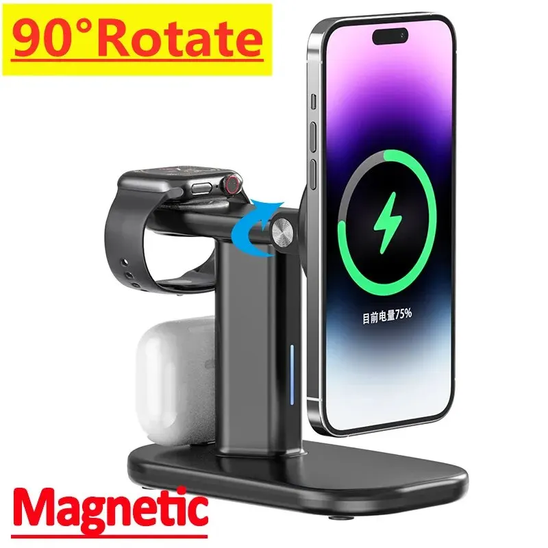 3 in 1 Magnetic Wireless Charger Stand For iPhone 15 14 13 12 Pro Max Apple Watch 8 7 Airpod Macsafe Fast Charging Dock Station