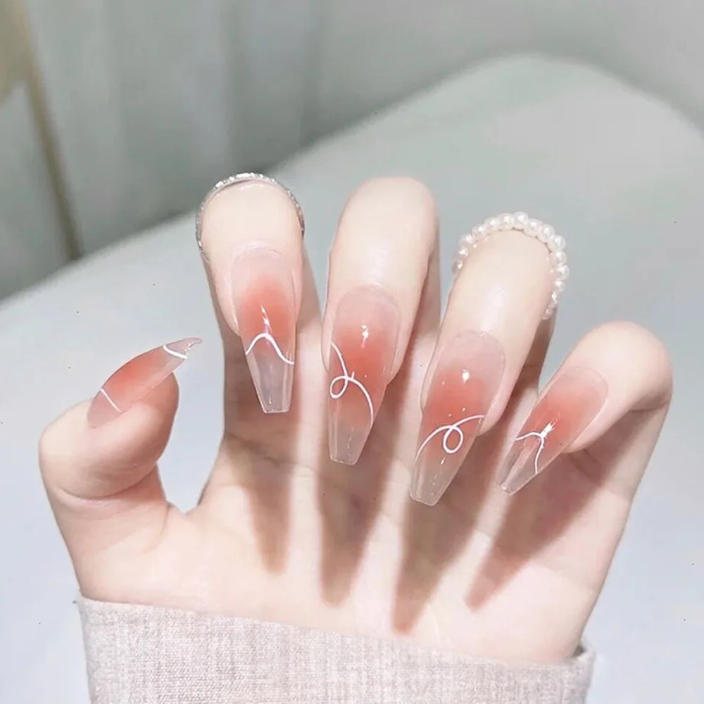 24pcs False Nail Pure Color Nail Tips Fashion Japanese Style Iceing Translucent Pink Tender Fake False Nail Art Make up Press On