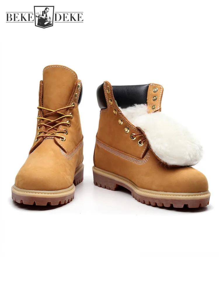 

Зимние мужские и женские уличные шерстяные ботинки из натуральной кожи, желтые зимние ботинки с круглым носком на шнуровке, нескользящая удобная обувь ручной работы