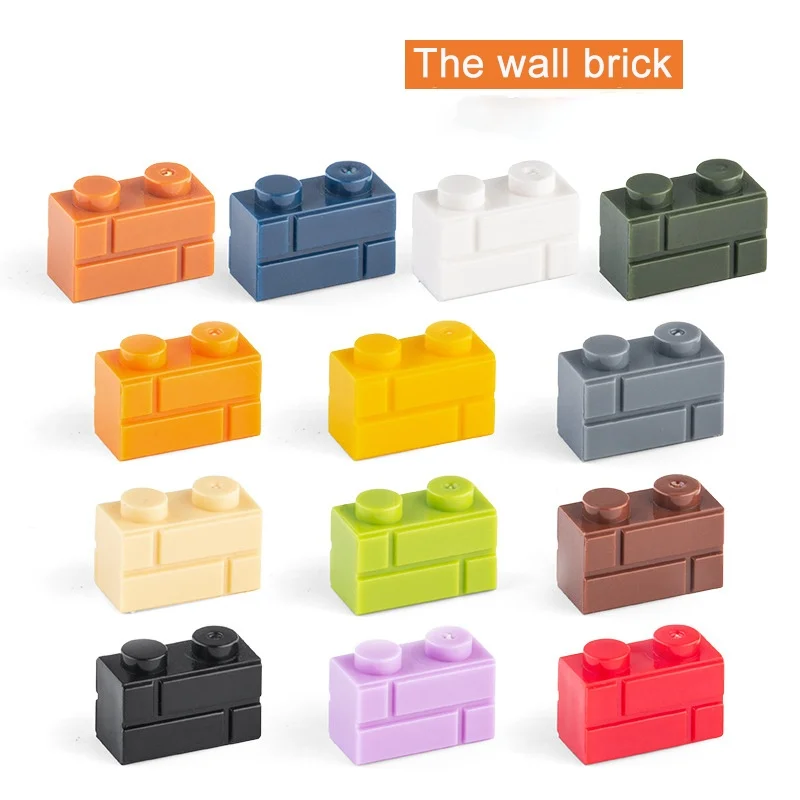 1x2 Moc The wall Brick  60pcs Mix Color DIY  Classic  Education Slope Building Blocks Compatible with Assembles Particles