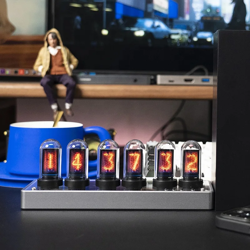New Style Creative Colorful USB Retro Table Clock IPS Color Screen Nixie Tube Digital Alarm Clock