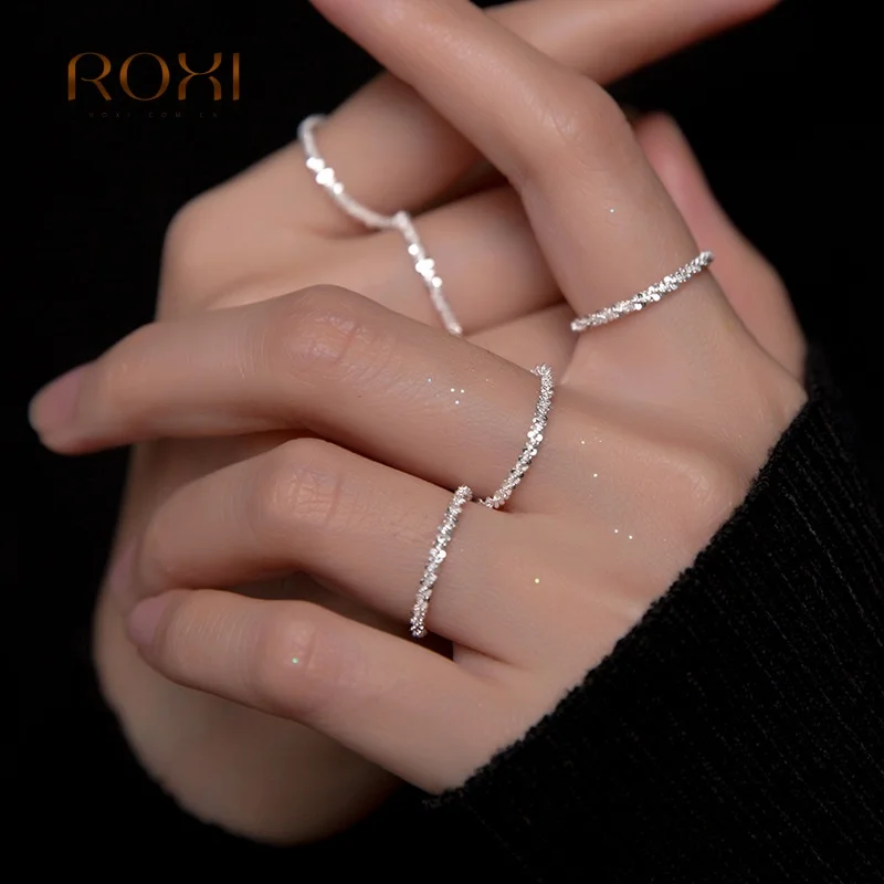 ROXI 925 Sterling Silver Sparkling Ring Simple Style Versatile Decorative Compact Index Finger Ring Women Party Jewelry Gift