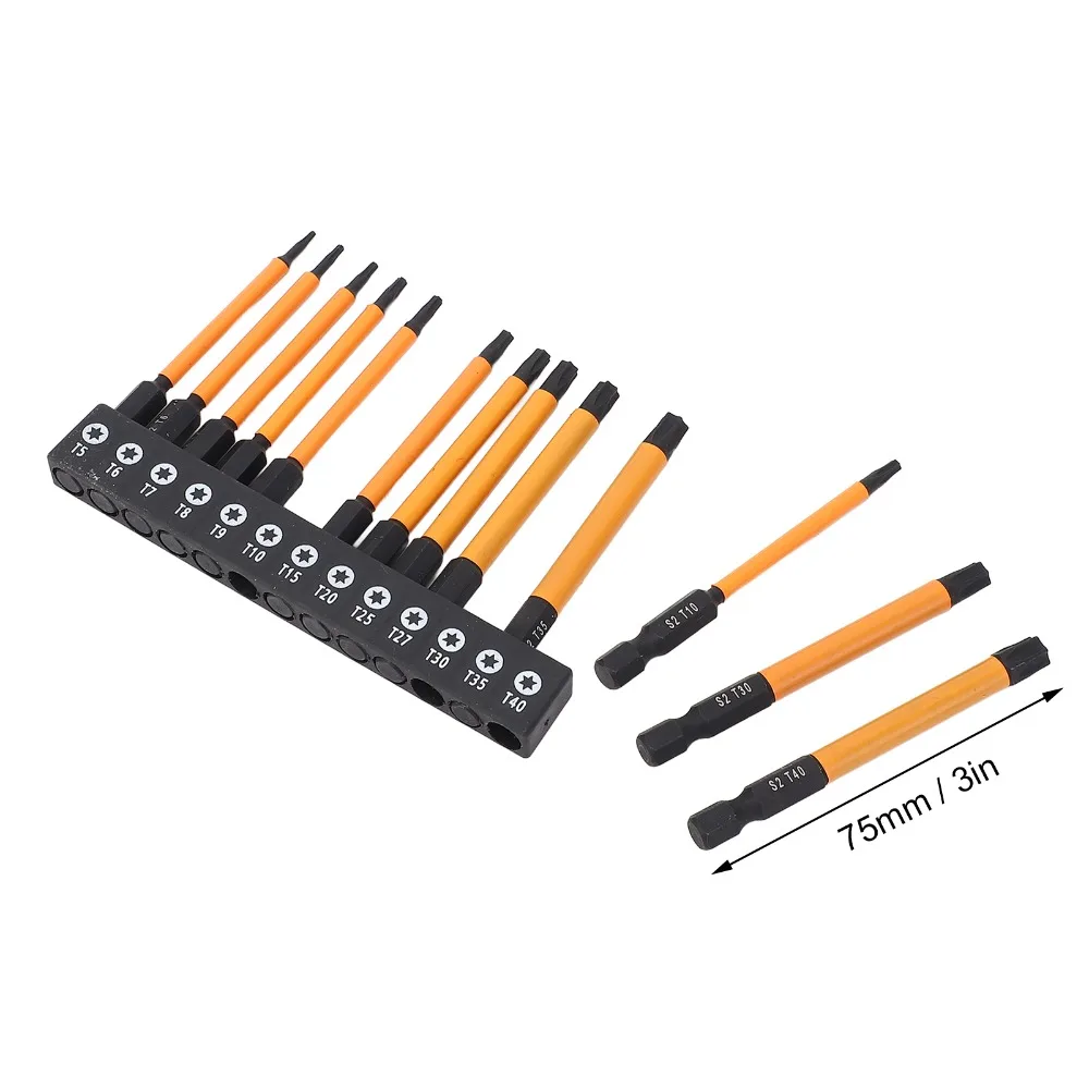 13pcs S2 Alloy Steel Star Bits Set 1/4 Inch Hex Shank Magnetic Tips Torx Head Bit Set 6-Point Design CNC Machined
