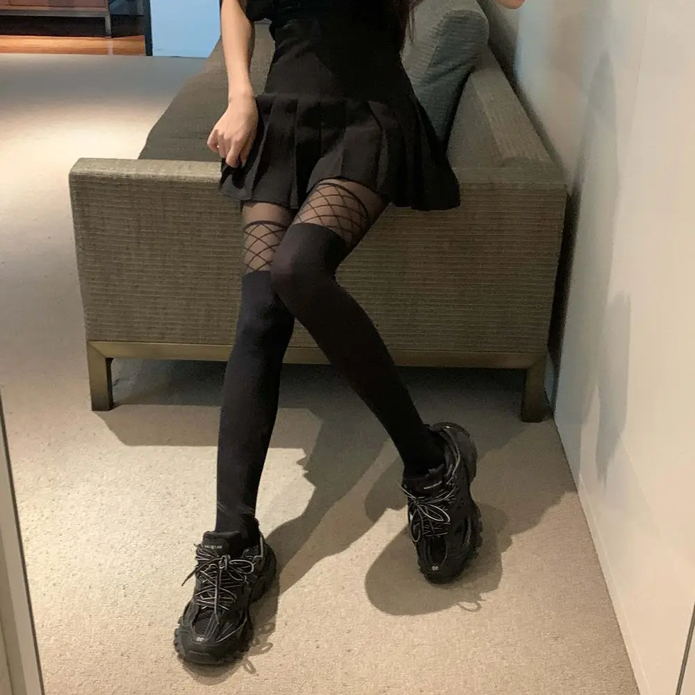 Breathable Trendy Women Spring Summer Nylon Fake Mesh Pantyhose Tights Women Stockings