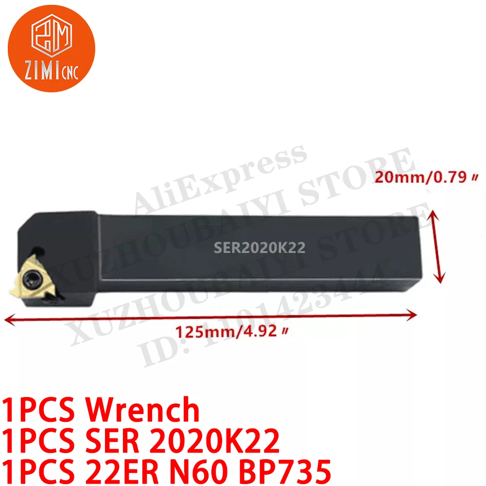 

1PCS SER2020K22 External thread turning tool holder + 1PCS 22ER N60 Carbide Inserts CNC tool metal lathe mechanical cutting tool