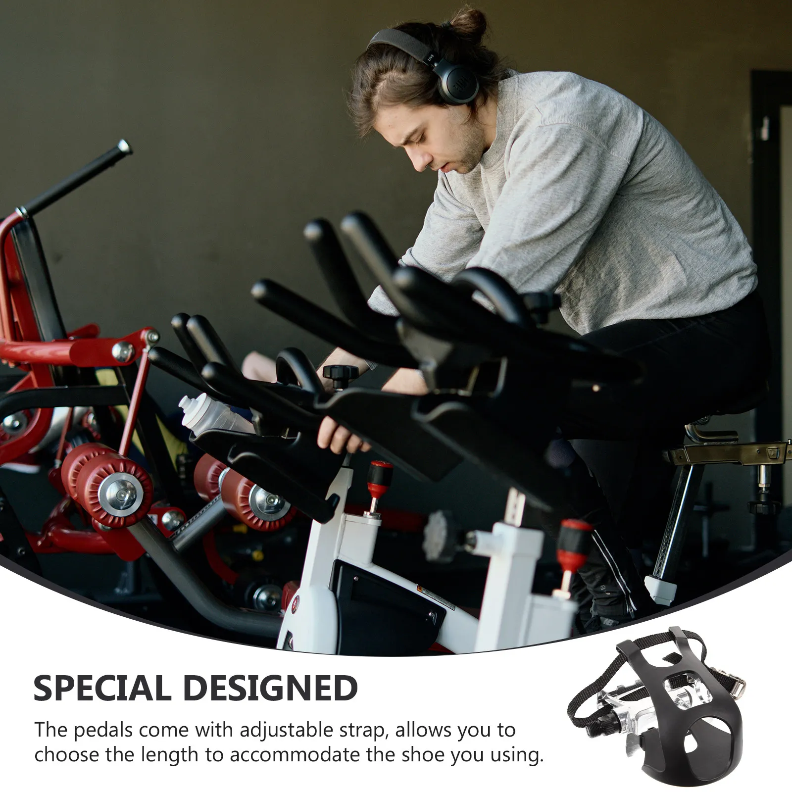 

1 Pair Fitness Bike Pedals Premium Non Skid Pedal Accessories Adjustable Strap Suitable Most Exercise Gym Bikes