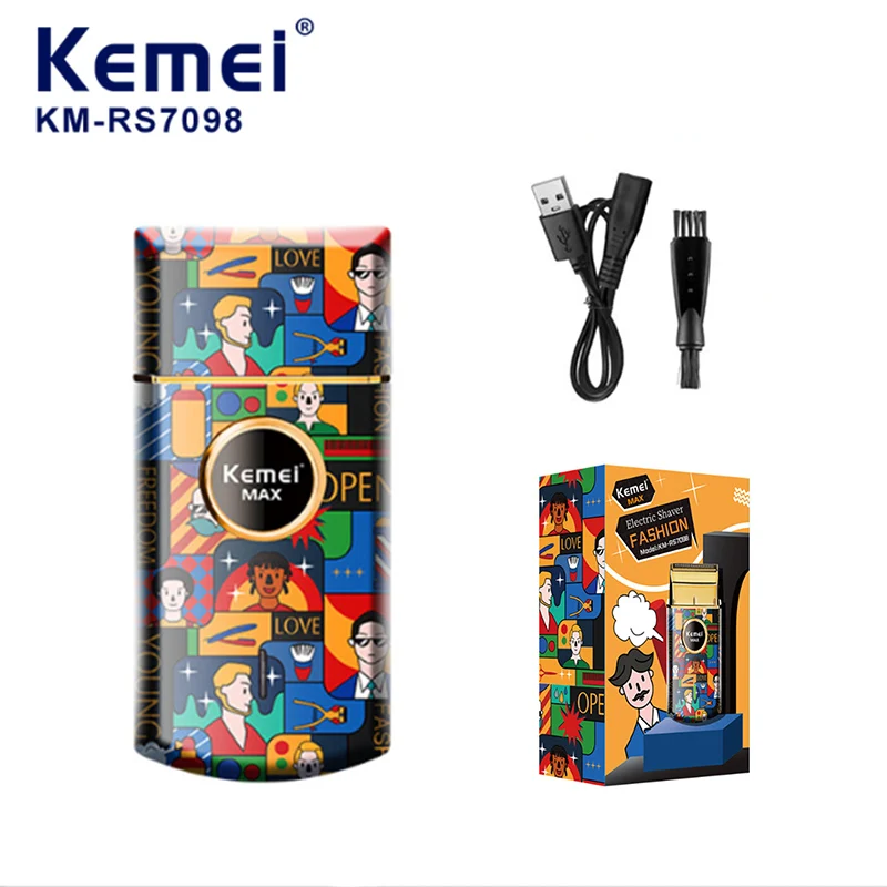 Kemei RS7098 Electric Head Shaver Barber for Bald Men Rechargeable Shaver Machine 7500rpm Portable Hair Trimmer Razor for Head