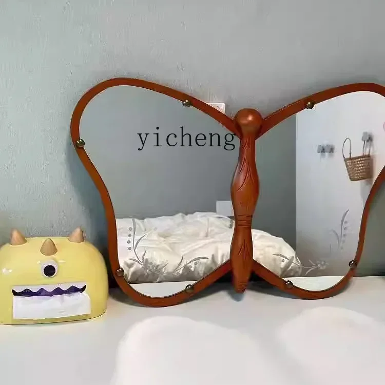 LYY  butterfly decorative mirror retro dresser makeup mirror bedroom wall-mounted home desktop special-shaped mirror decor