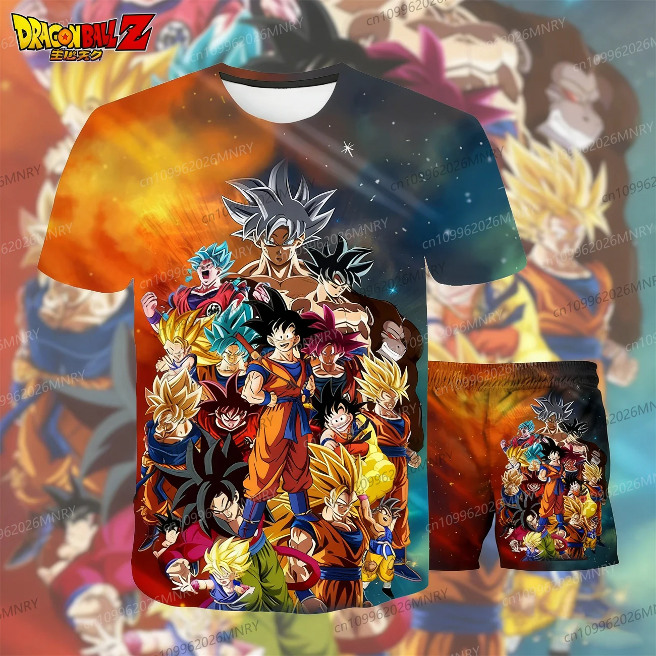 

Japanese cartoon Dragon Ball Z T-shirt Man T-shirt shorts two-piece set for summer men T-shirt+shorts beach pants children's top