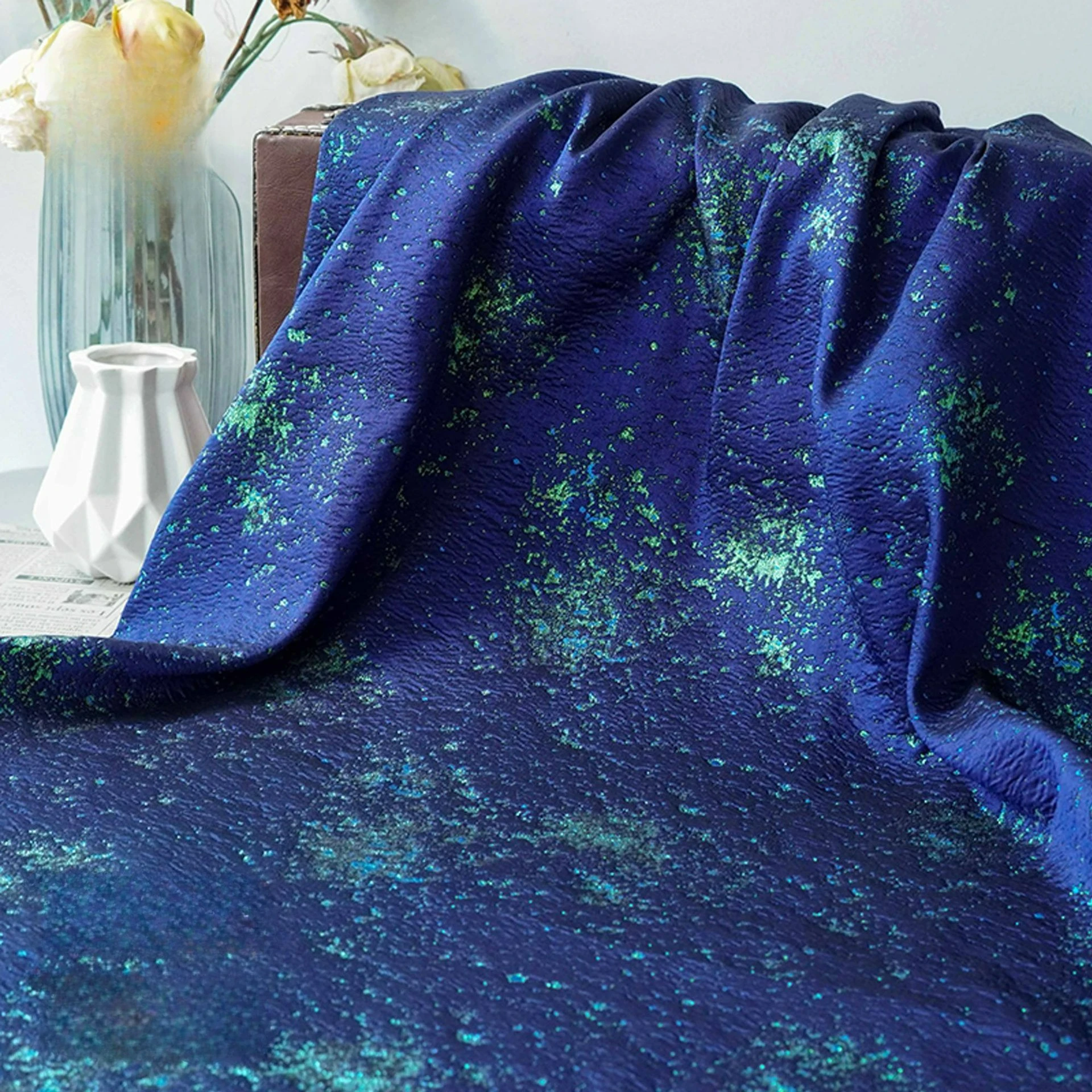 

Blue Starry Sky Textured Jacquard Fabric Fashion Dress Coat Pants Handmade Bag Yarn Dyed Sewing Fabric