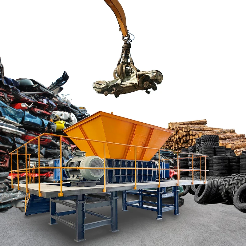 Large Capacity Double Shaft Aluminum Iron Shear Shredder Machine With PLC Gear Pump For Small Solid Waste Recycling
