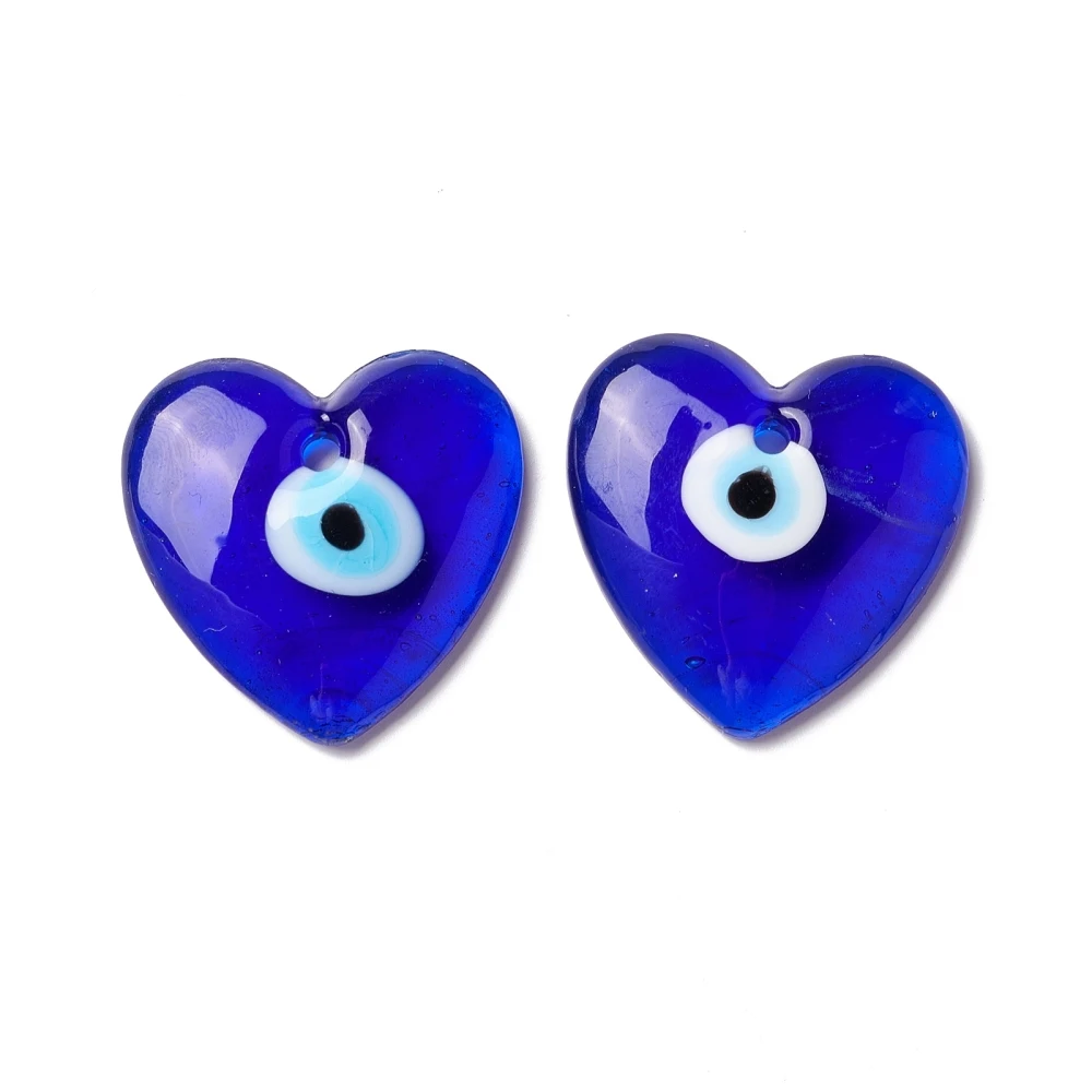 Pandahall 10Pcs Flat Teardrop Evil Eye Lampwork Pendants Blue Eye Lampwork Glass Dangle Charms for DIY Earrings Necklace Jewelry