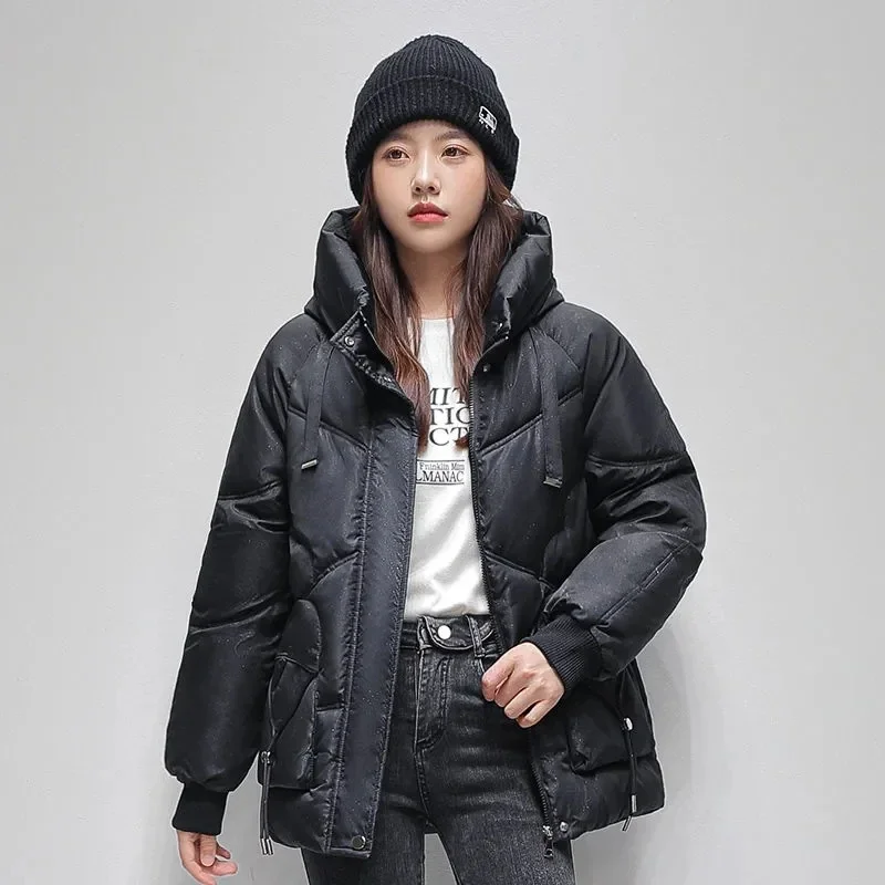 Abrigo con capucha para mujer, Parkas gruesas de algodón, ropa cálida, abrigos de nieve coreanos, chaquetas sueltas, prendas de vestir femeninas, invierno, nuevo