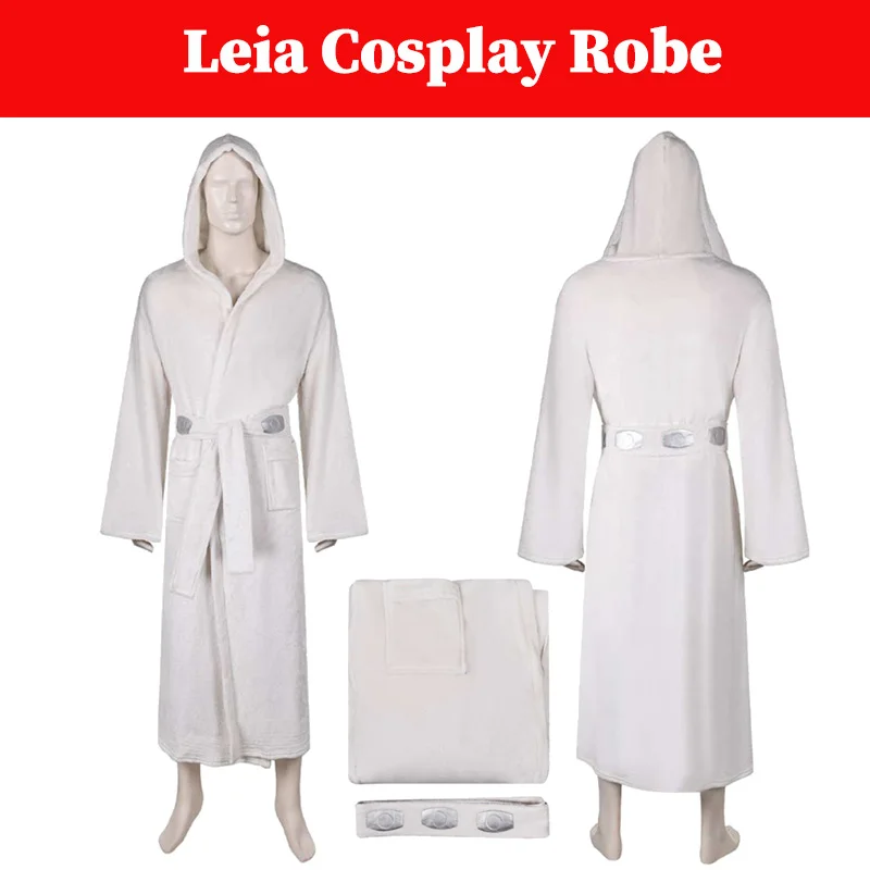 Princess Leia Bathrobe Cosplay Women Men Costume White Sleepwear Robe Outfits Movie Space Battle Role Play Sleepsuits Halloween