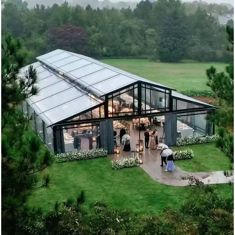 Modern Black Tempered Glass Conservatory Aluminum Metal Frame Wedding Greenhouse Four Season Style Walk-in Sunroom