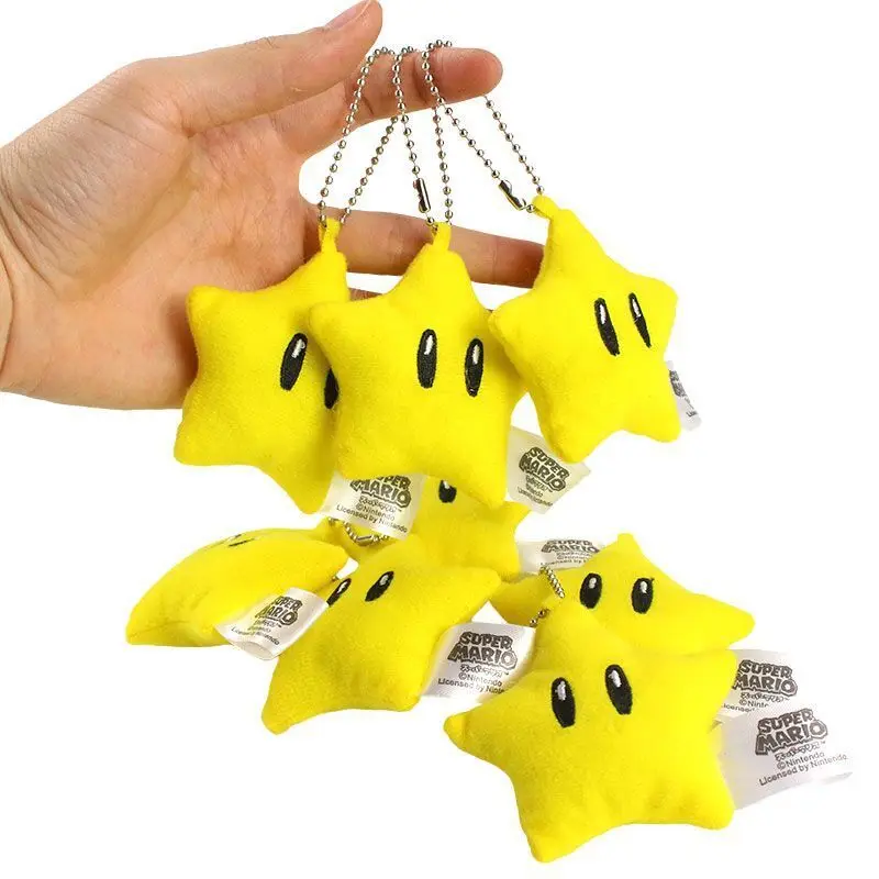 Kawaii Super Mario Bros Keychain Cute Keyring Toys Yellow Star Bag Pendant Kids Collectible Trendy Doll Small Christmas Gift