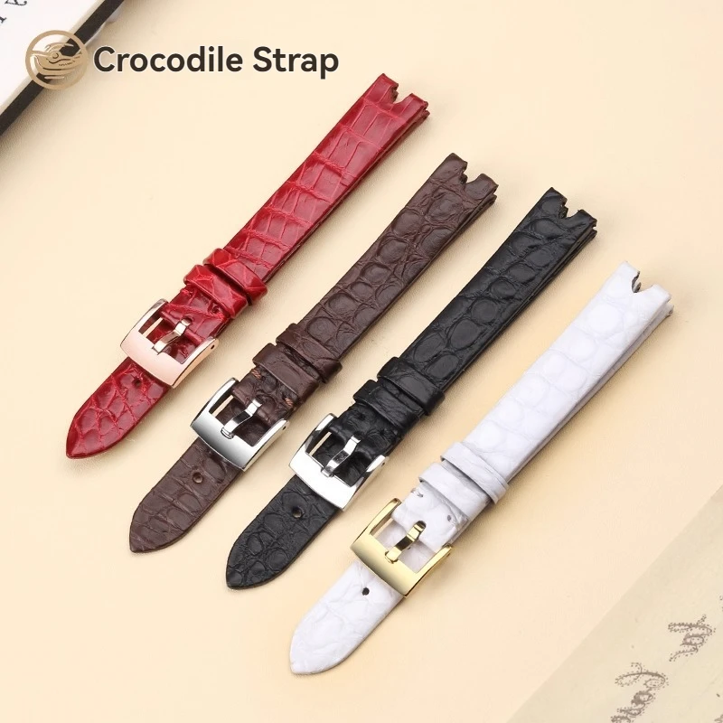 Per Omega Butterfly Fly cinturino per orologio alligatore 12mm cinturino dentellato 424.13.2 cinturino in pelle di coccodrillo nero bianco rosso