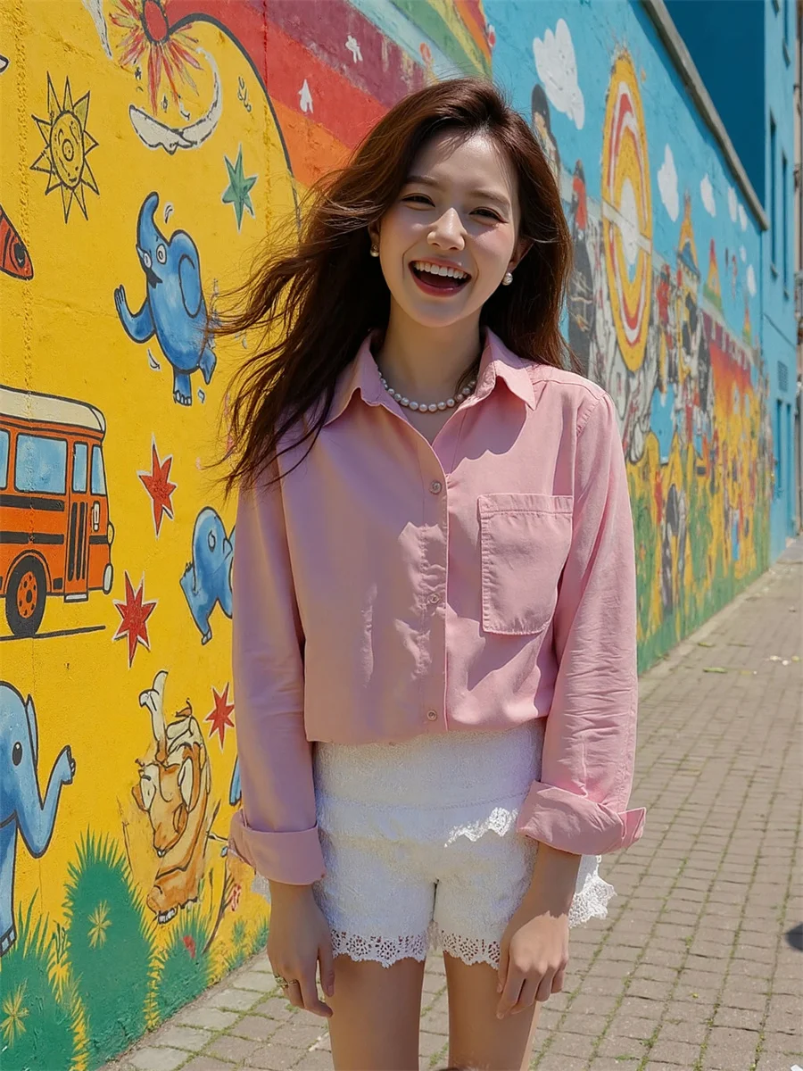 

Женская летняя одежда Белые синие рубашки Формальные плиссированные передние панели на пуговицах Slim Fit Офисная женская рабочая одежда Женская простая базовая одежда