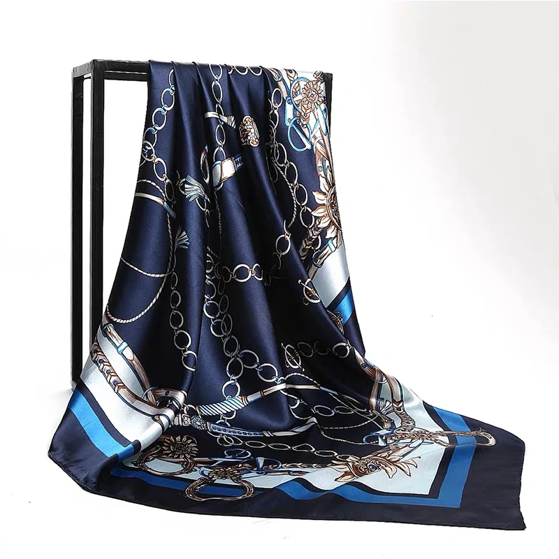 90*90cm Frauen Platz Silk Schal Luxus Marke Große Schal Halstuch Druck Stirnband Weiblich Foulard Bandana Wraps Hijab schals – Detail 6