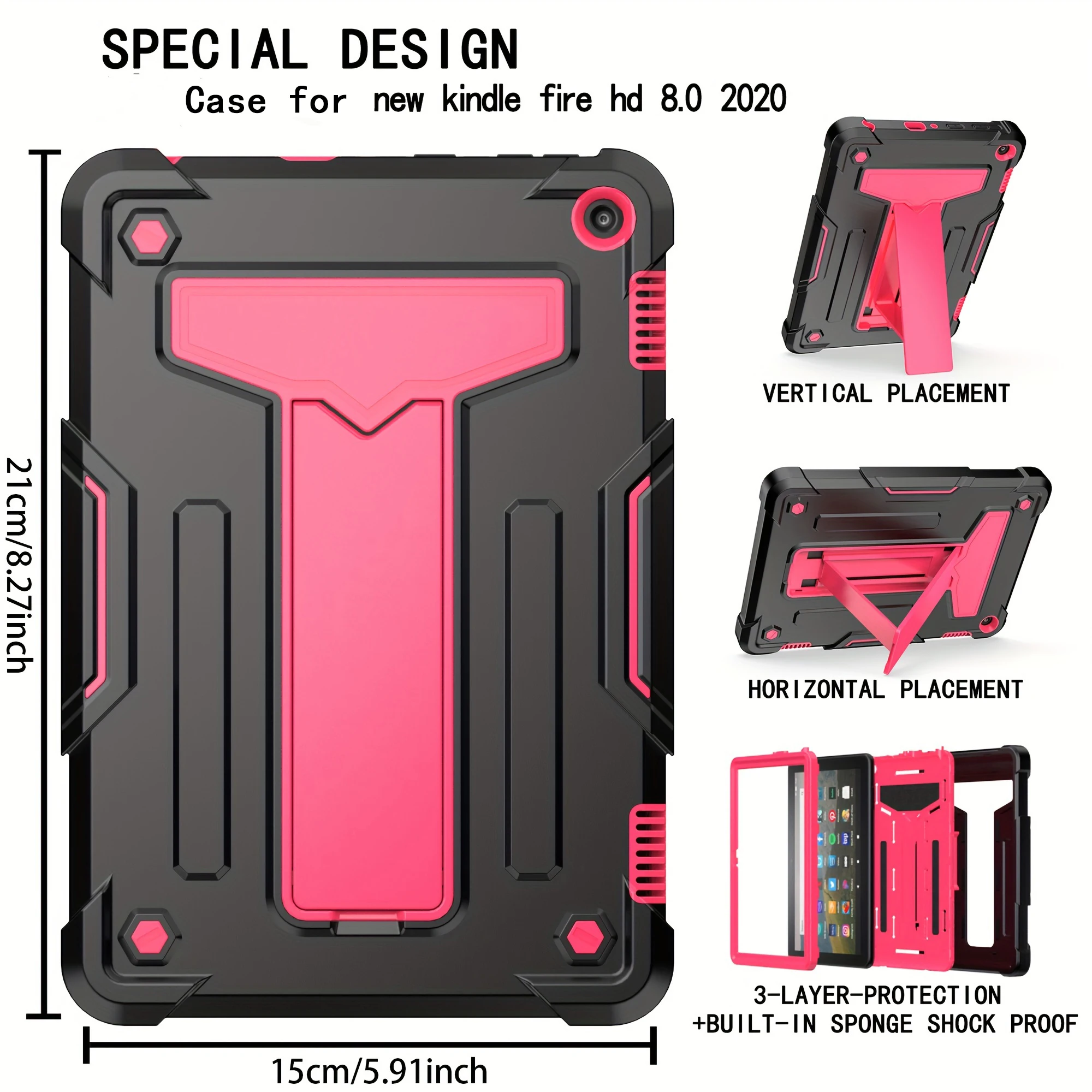 Tablet case For new kindle fire HD 8.0 2020 silicone horizontal/vertical 3-layer-protection shatter-resistant Shockproof