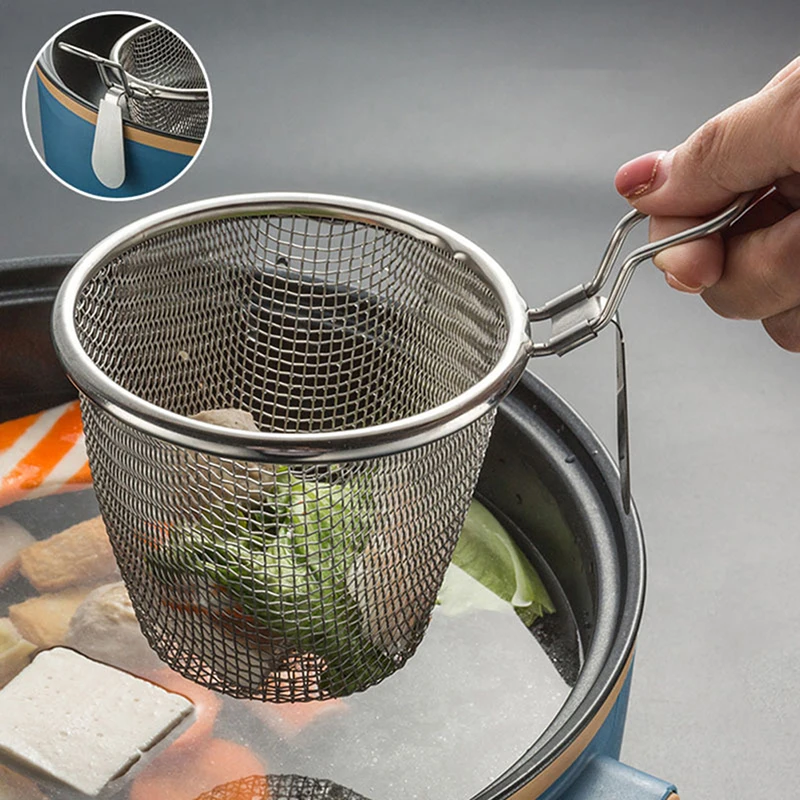 

Household Stainless Steel Noodles Colander Mesh Strainer Multi-Function Pasta Basket Convenient Noodle Basket Home Tool