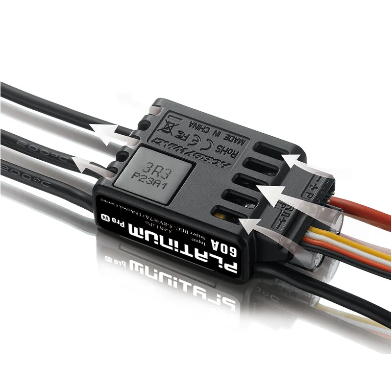 Hobbywing แพลทินัมโปร V4 60A ESC (3S-6S) สำหรับ450-480คลาส Heli (ใบพัด: 325-360มม.)